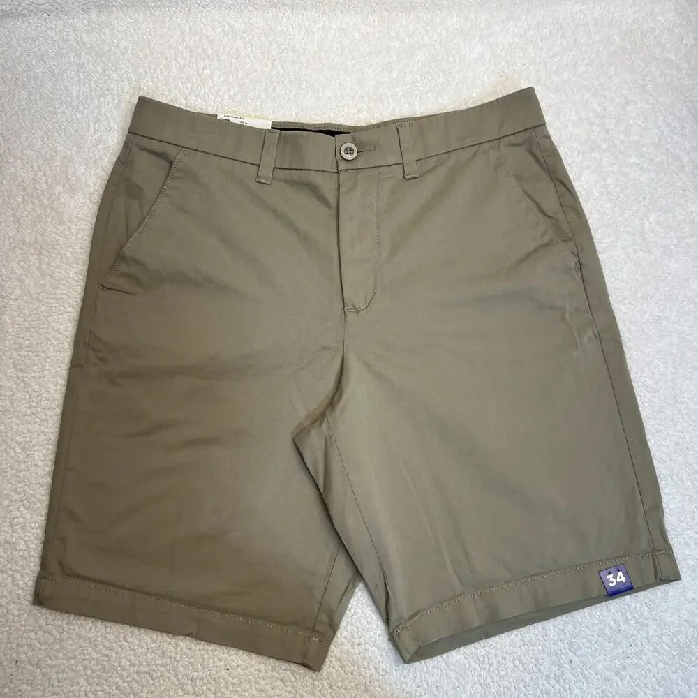NWT Apt 9 Mens Shorts Flat Front Premier Flex Chino Pockets Tan Khaki Sz 34